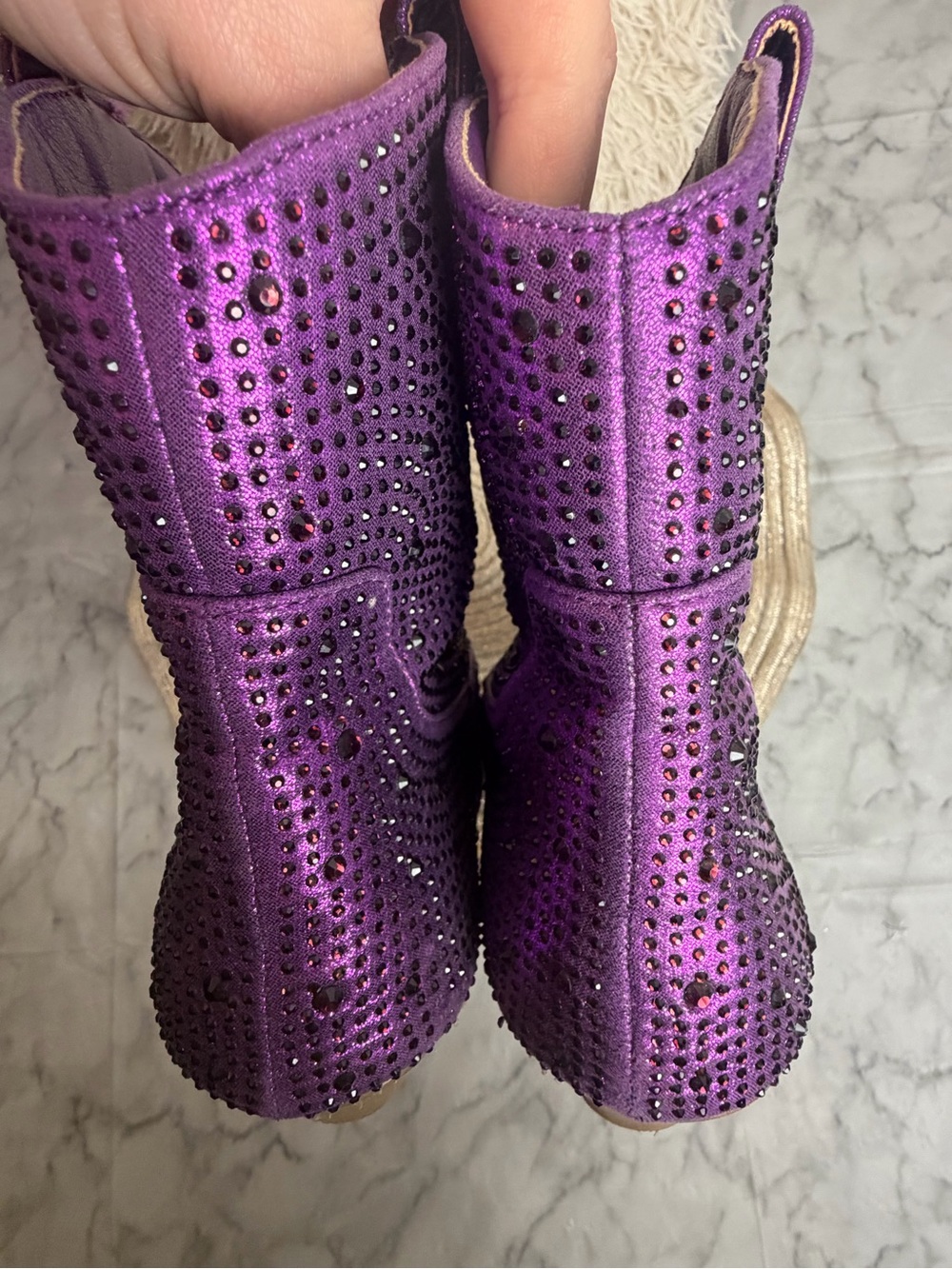 Purple Rhinestone Western Cowboy Boots Glam Festival Booties Size 10 Forever - Picture 11 of 13